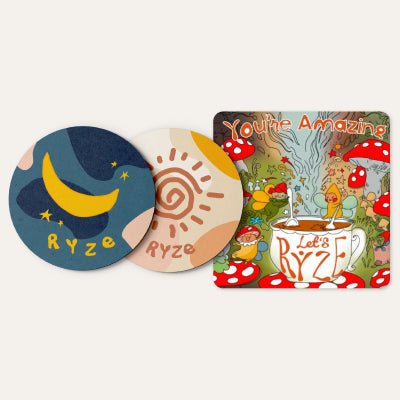 Coasters + Mushroom Magnet